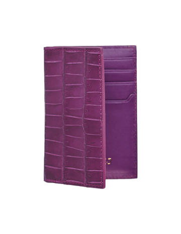 Plum Purple Crocodile Bi-Fold Card Holder