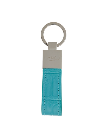 Blue Céleste Matte Crocodile Signature Keychain