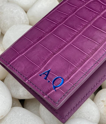 Plum Purple Crocodile Bi-Fold Card Holder
