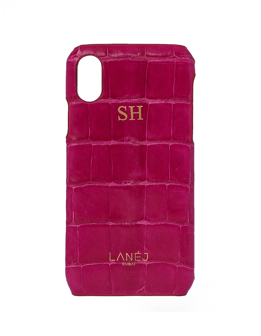 Magenta Croc iPhone X Personalized With ''SH'' Initials